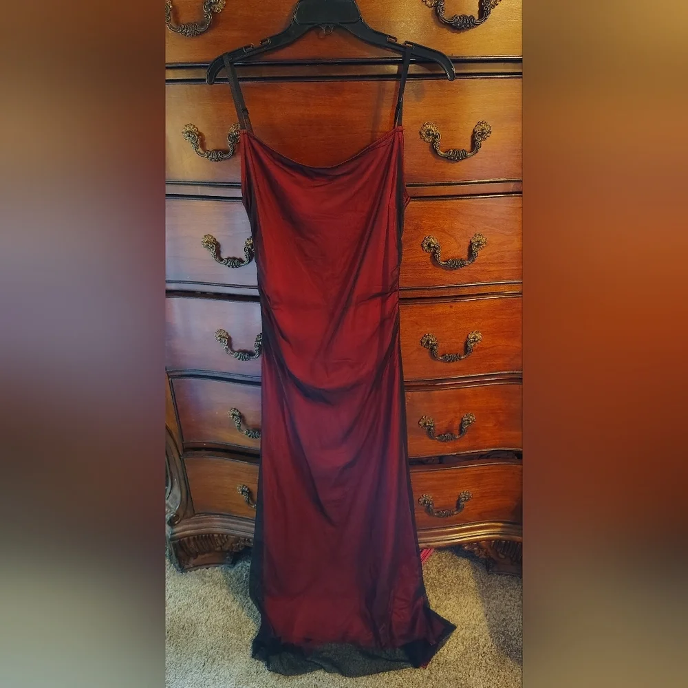 Vtg Y2K Red/Blk MESH Overlay Slip Dress Sz Small - Picture 1 of 4